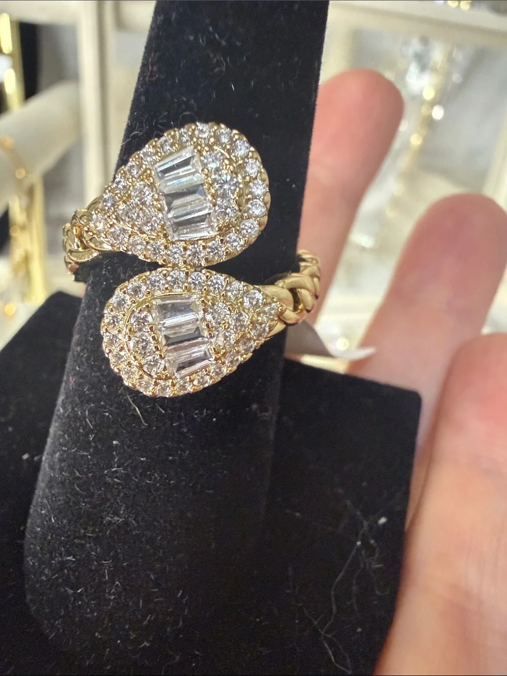 Gold Crystal Teardrop Ring